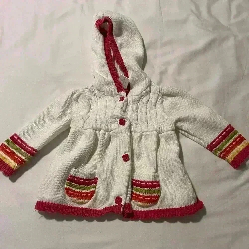 Gymboree EC sweater jacket cardigan 61-12 Months hooded Flower Buttons